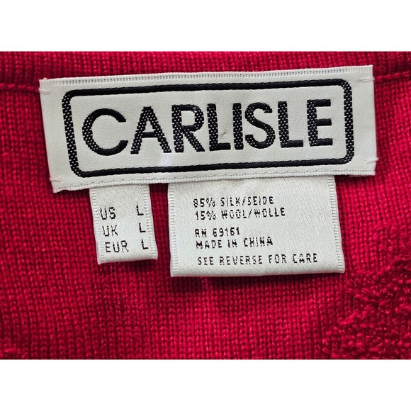 CARLISLE L Silk Wool Embroidered Red Long Slv Lightweight Sweater Pullover EUC - Picture 6 of 8